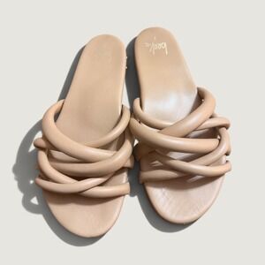 Beek Puffin Leather Slide Sandals Tan Sand Multi Strap Flat Size 7